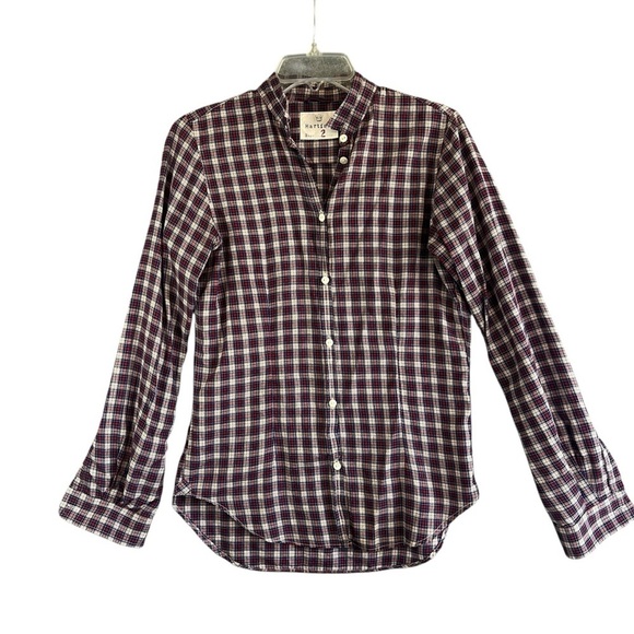 HARTFORD Plaid Cotton Long Sleeve Button Up Blouse Micro Collar Size 2 (US 6) - Picture 1 of 11